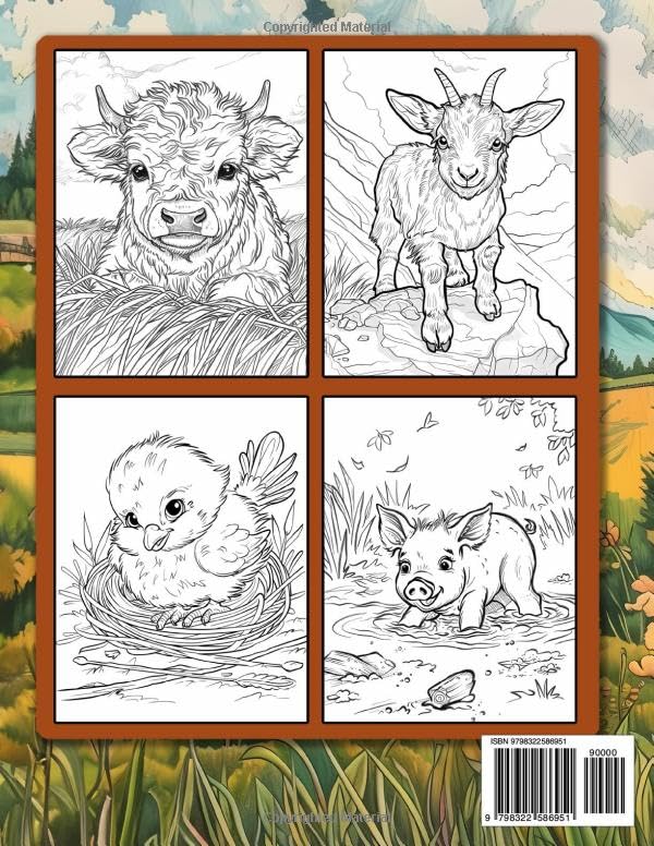 Baby Farm Animals: Coloring Book For Adults Mindfulness With Cute Cow, Lamb, Pig, Horses And More!!! Lindesa