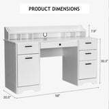 MaverickFurni White Desk with 6 Drawers, 58 Inch Executive Desk with 2 File Cabinet, White Wood Computer Desk with Storage, Study Desk for Bedroom, Home Office Desk with Drawers MaverickFurni