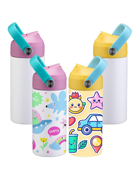 OFFNOVA 12oz Kids Sublimation Tumbler, 4 Pack Stainless Steel Sippy Cup Blank, Vacuum Insulated Water Bottle with Leak-Proof Straw Lid OFFNOVA