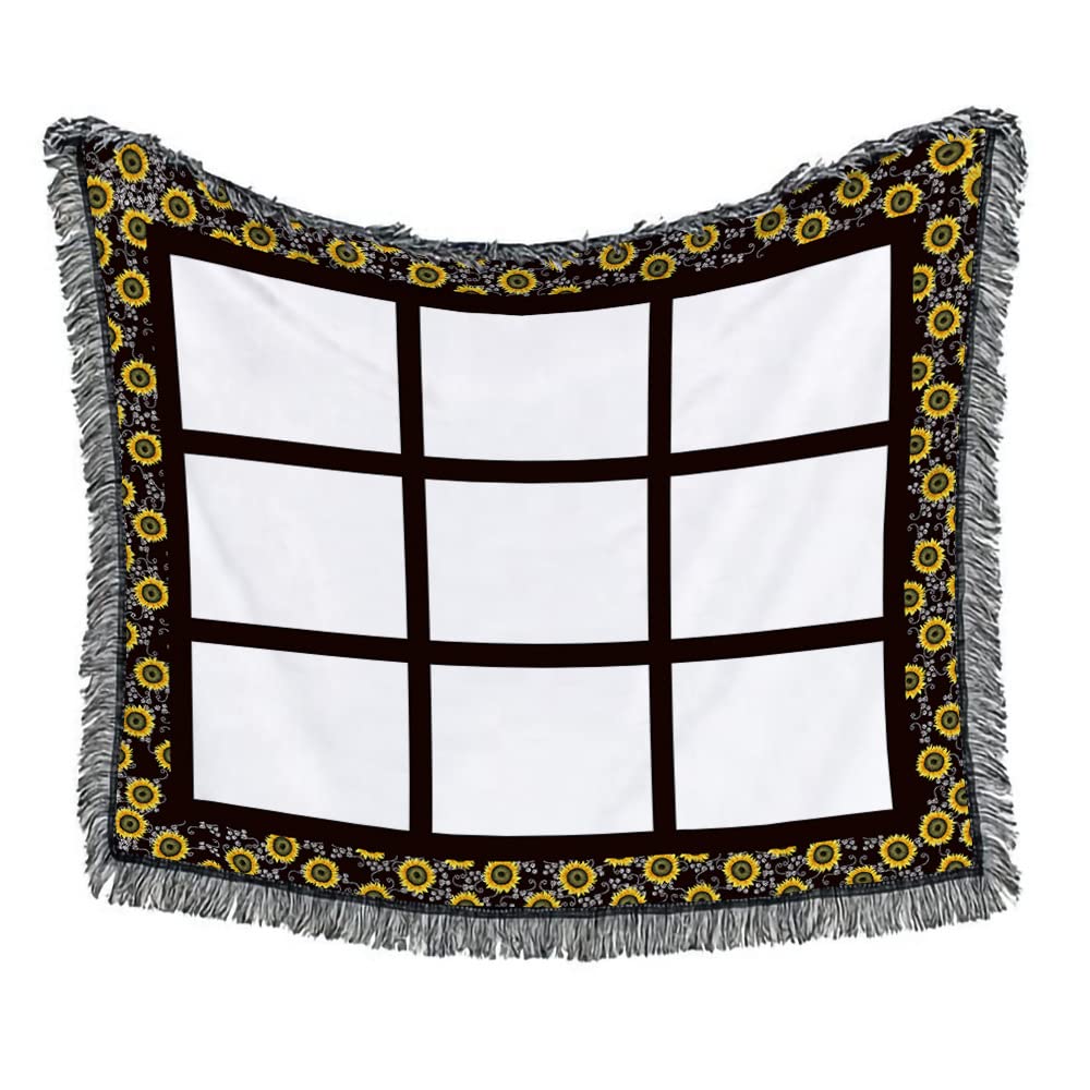 Yunhuy Sublimation Blanks Flannel Throw Blanket,330GSM Soft Lightweight Custom Personalised Sublimation Photo Blanket with 9/15/20 Panels (Sunflower 9 Panels, 60'' x 50'') Yunhuy