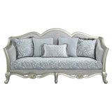 Acme Qunsia Sofa with 5 Pillows in Light Gray Fabric and Champagne Acme