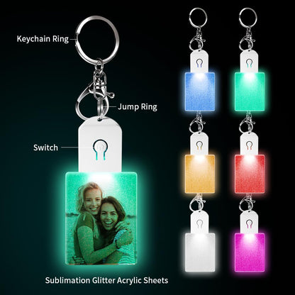 PYD Life 12 Pack Sublimation LED Keychains Acrylic Blanks Rectangle Glitter 2.55" x 1.8",1/6" Thick(4 mm) Light Up 7 Colors Sublimation Night Light Blanks