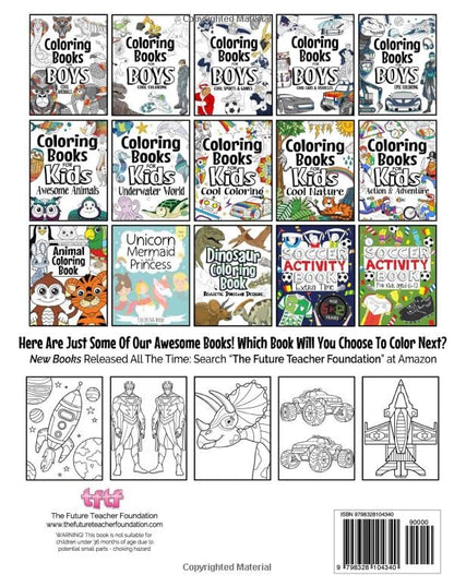 Coloring Books For Boys Awesome Art: Ages 4-8: Contains Dinosaurs, Trucks, Superheroes And More