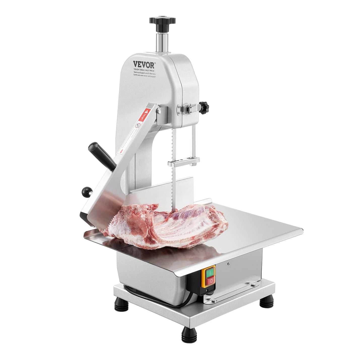 VEVOR Commercial Electric Meat Bandsaw, 650W Stainless Steel Countertop Bone Sawing Machine, Workbeach 12.4" x 18.1", 4.33 Inch Max Cutting Thickness, Frozen Meat Cutter for Rib Pork Beef - WoodArtSupply