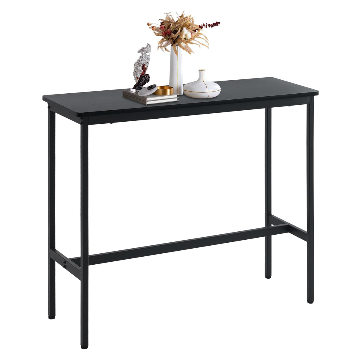 Rongbuk 44.5" Bar Table,Pub Table with Adjustable Feet Floor Protector, Narrow Rectangular Dining Table, Kitchen Counter Table, High Top MDF Table,Sofa Table with Sturdy Metal Legs,Black Rongbuk