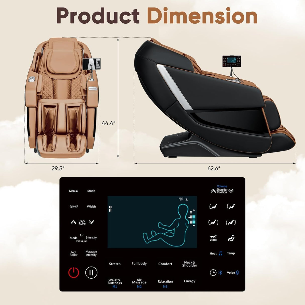 Homall 2025 Zero Gravity Full Body Massage Chair with SL-Track, Heating & AI Voice Control Shiatsu, Kneading, Tapping 8 Auto Programs 32 Airbags (Brown) Homall