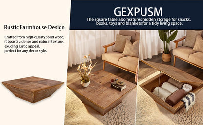 Gexpusm Square Coffee Tables for Living Room, Wood Coffee Table with Storage, Modern Table with Lift Top Farmhouse Furniture Style, 35.43 * 35.43 * 13.78in - WoodArtSupply