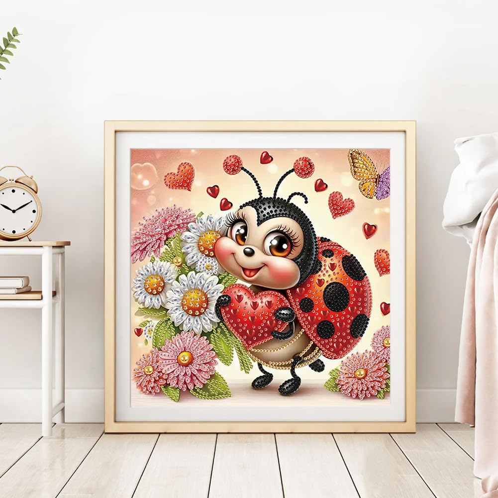 DPDAKIT Diamond Painting Kits Ladybug, 5D Special Shape Diamond Art Kits for Adults, Crystal Rhinestones Art Craft for Beginners DIY Home Wall Decor Gift, 12 × 12 Inches DPDAKIT