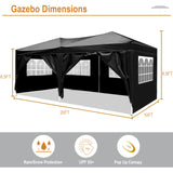 DOINUO 10x20 Black Pop Up Canopy Outdoor Tent Party Tent with 6 Sidewalls, Wedding Party Tent Outdoor Canopy Waterproof UV50 Canopy Tent Event Shelter for Parties, 6 pcs Weight Bag,Carry Bag DOINUO