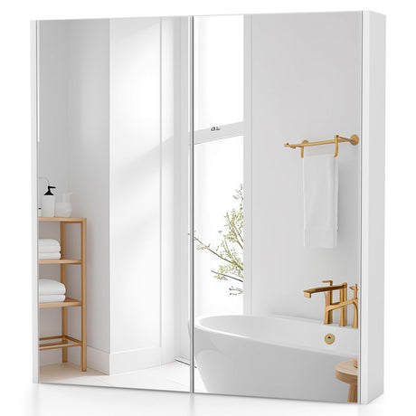 Tangkula Mirrored Medicine Cabinet, Bathroom Wall Hanging Cabinet with Double Mirrored Doors & Adjustable Shelf, Wall-Mounted Bathroom Storage Organizer, White, 24.5 x 4.5 x 25.5 Inches Tangkula