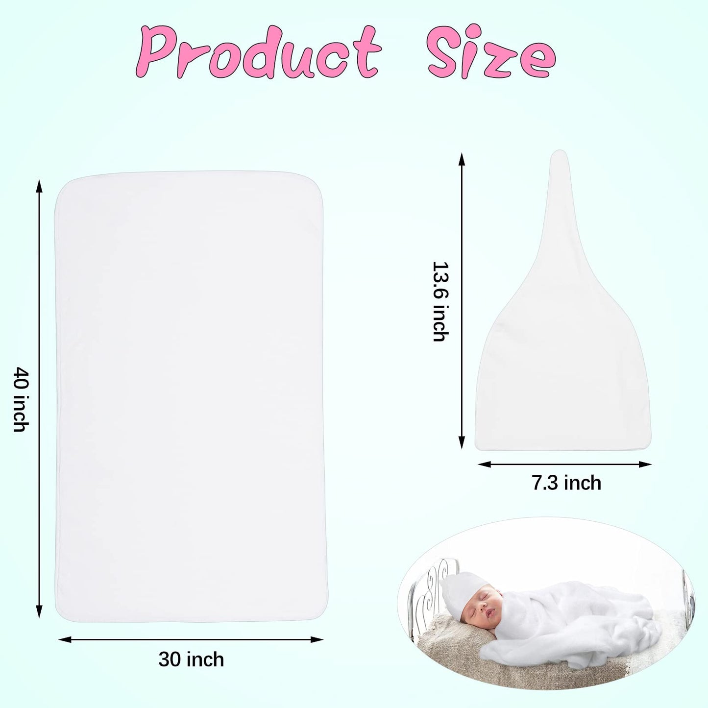 Sublimation Baby Name Blanket Soft Blank Name Blanket, 30 x 40 Inch, Sublimation Baby Blanket and Sublimation Baby Cap Newborn Hat for Boys and Girls, White