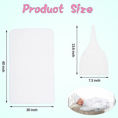 Sublimation Baby Name Blanket Soft Blank Name Blanket, 30 x 40 Inch, Sublimation Baby Blanket and Sublimation Baby Cap Newborn Hat for Boys and Girls, White