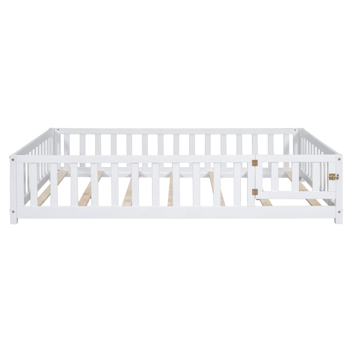 Bellemave Floor Bed Full Size Montessori Bed Frame with Fence and Door, Wooden Full Platform Bed for Kids, Boys Girls, Solid Wood Full Bed, No Box Spring Needed (White) Bellemave