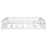 Bellemave Floor Bed Full Size Montessori Bed Frame with Fence and Door, Wooden Full Platform Bed for Kids, Boys Girls, Solid Wood Full Bed, No Box Spring Needed (White) Bellemave