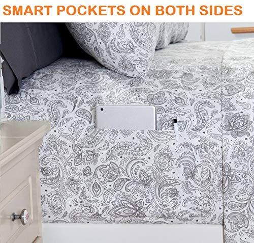 Elegant Comfort Luxury Soft Bed Sheets Paisley Pattern - 1500 Premium Hotel Quality Microfiber Softness Wrinkle and Fade Resistant (6-Piece) Bedding Set, King, Grey Elegant Comfort