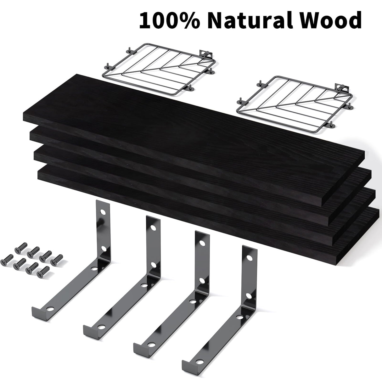 Fixwal 3+1 Tier Bathroom Floating Shelves Over Toilet, 15.8in Farmhouse Rustic Wood Shelves, Wall Decor for Bathroom, Living Room,Bedroom and Kitchen (Black) Fixwal