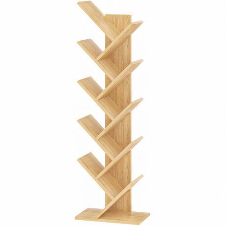 SHEEPAM 10 Tier Tree Book Shelf, Floor Standing Wood Bookshelf for Narrow Space, Storage Organizer Bookshelves for Books/CDs/Magazine, Bookcase with Shelves for Home Office, Living Room - Natural SHEEPAM