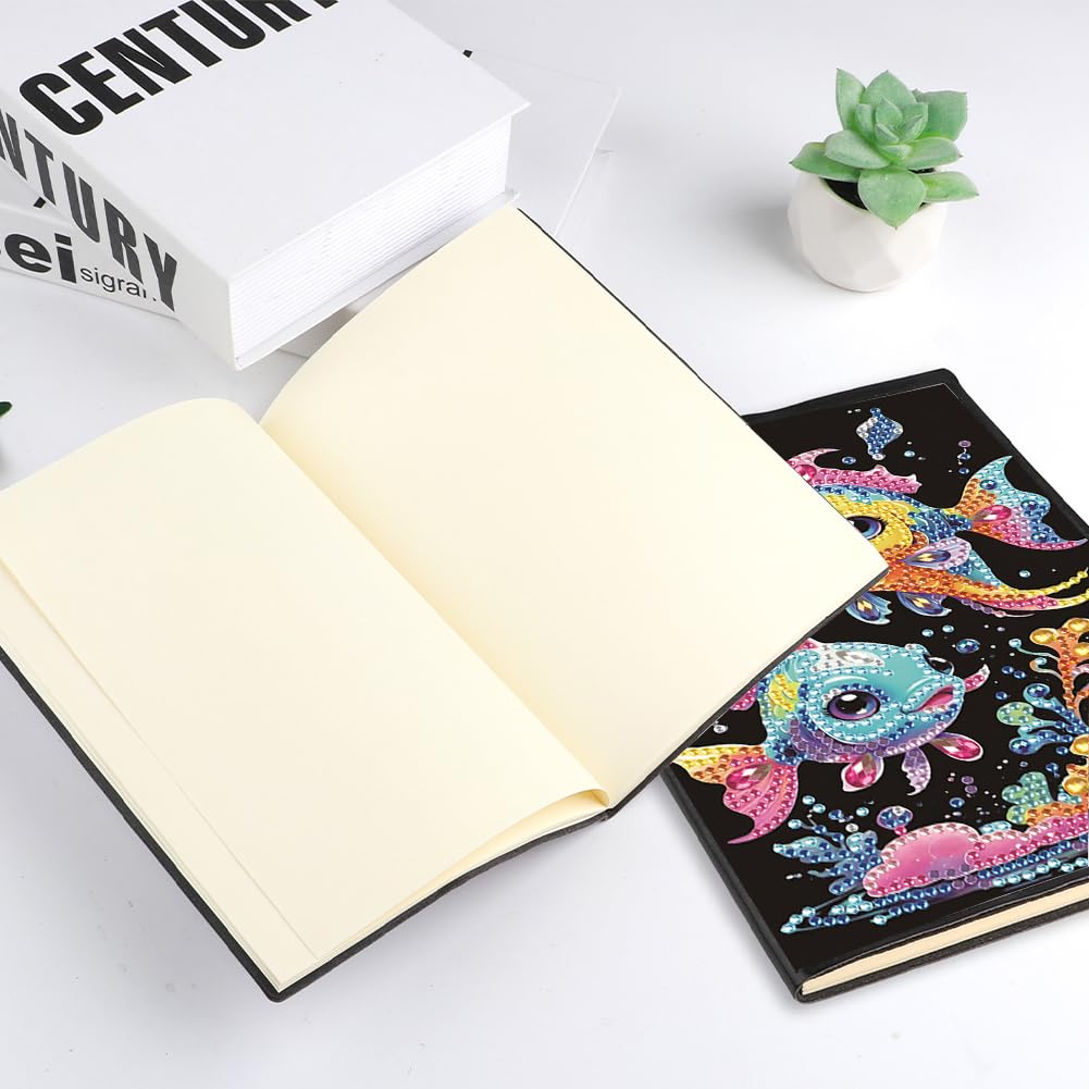 5D Diamond Art Painting Notebook Kits Fish Cover Leather DIY Special Shaped Journal Sketchbook Cross Stitch Diamond Art Hardcover Dairy Book Festival Birthday Gift Generic