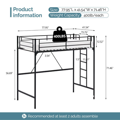 VINGLI Twin Loft Bed with Stairs - Sturdy Metal Bunk Bed with Safety Guard Rails in Black - WoodArtSupply