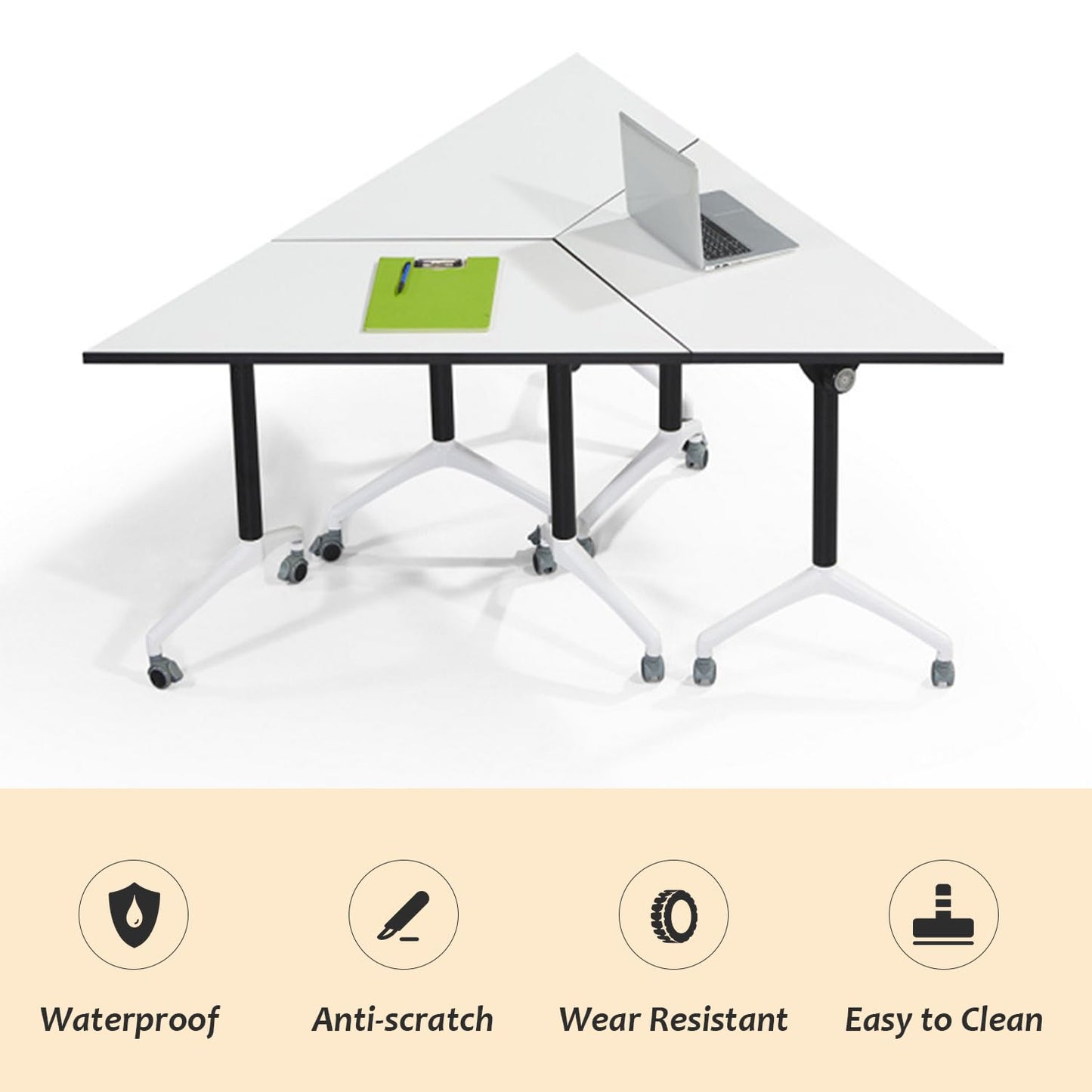 Folding Conference Table,Mobile Flip Top Meeting Table,Modern White Conference Room Table Portable,Foldable Rolling Training Table with Locking Wheels for Office,Meeting Room,Easy Assembly (1 - WoodArtSupply