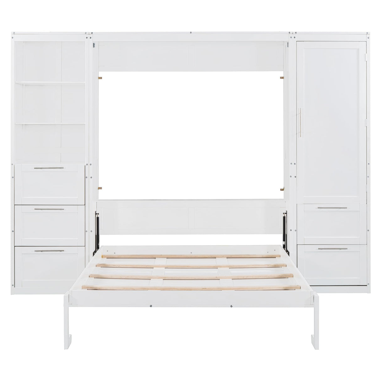 Harper & Bright Designs Queen Size Murphy Bed with Closet, Wall Bed with Drawers and Shelves, White Harper & Bright Designs