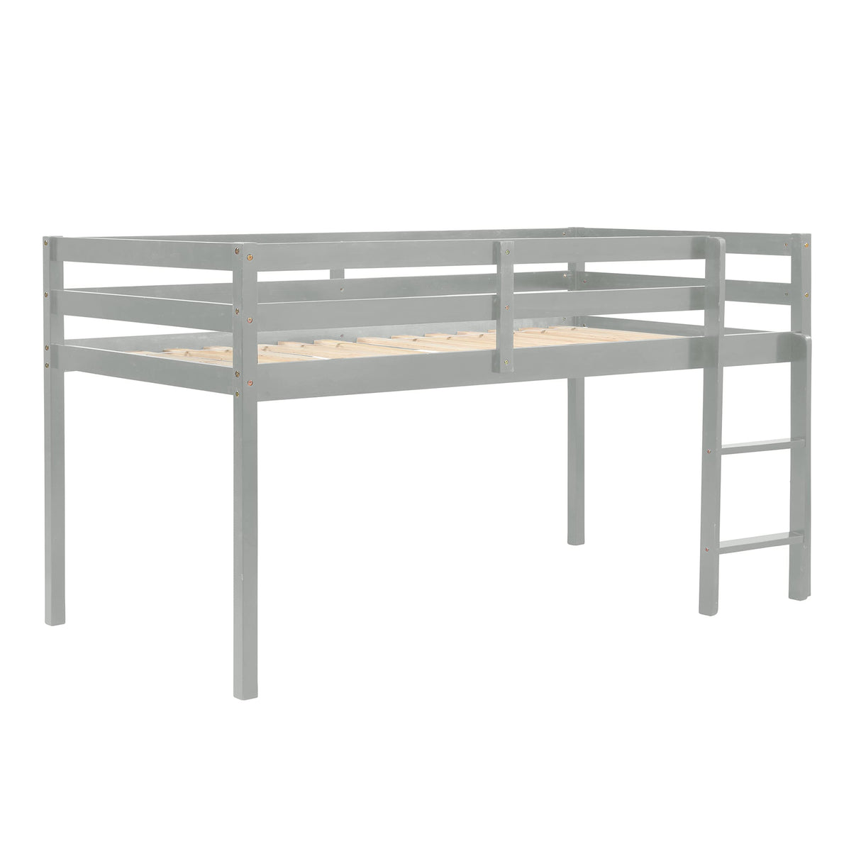 LoLado Twin Loft Bed - Grey Solid Wood Bed Frame with Guard Rails and Built-In Ladder for Kids LoLado