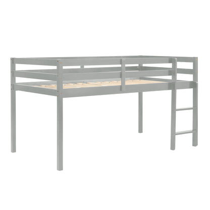 LoLado Twin Loft Bed - Grey Solid Wood Bed Frame with Guard Rails and Built-In Ladder for Kids - WoodArtSupply