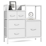 Furnulem Dresser for Bedroom Organization Fabric Dresser Units with 5 Storage Drawers Sturdy 2 Tier Shelf Large Space Dresser Bedroom Dresser for Hallway Entryway Dorm White Furnulem