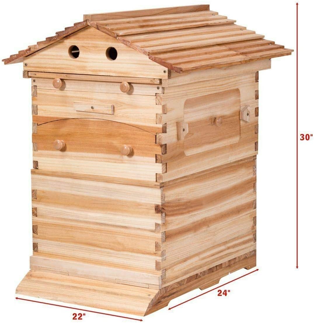 LWestine Bee Hives Wooden Beehive Kit Automatic Box with 7 Pieces Frames Auto Honey House for Beginning and Professional Beekeepers LWestine