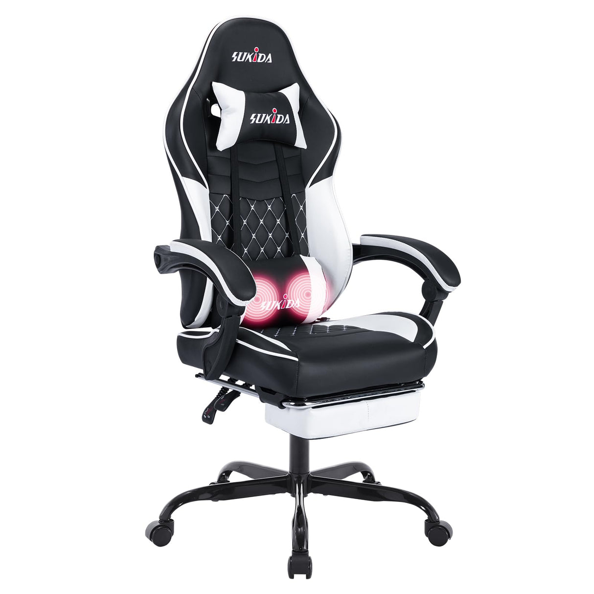 Ergonomic Video Gamer Chairs Gaming Computer Chairs Gamer Chairs for Adults Massage Lumbar Support Swivel Height Adjustable Headrest Backrest SUKIDA