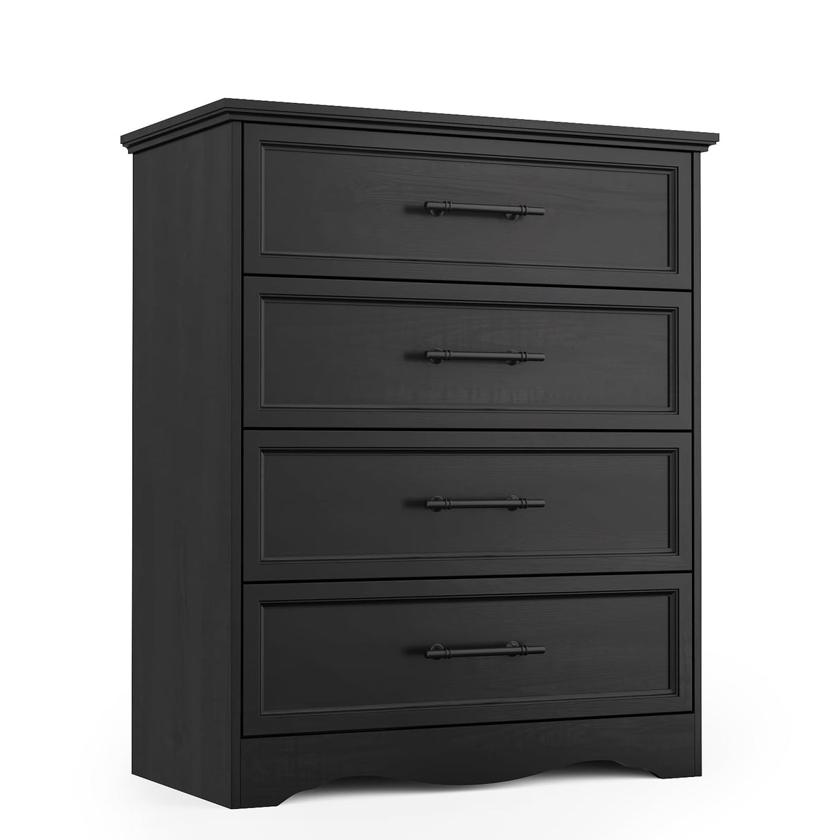 Black Dresser for Bedroom, Farmhouse 36" Tall 4 Drawer Chest with Sleek Brushed Metal Handles, Modern Wood Storage Cabinet with Unique Base Design, Closet Organizer for Bedroom, Living Room, Hallway YANSNWO