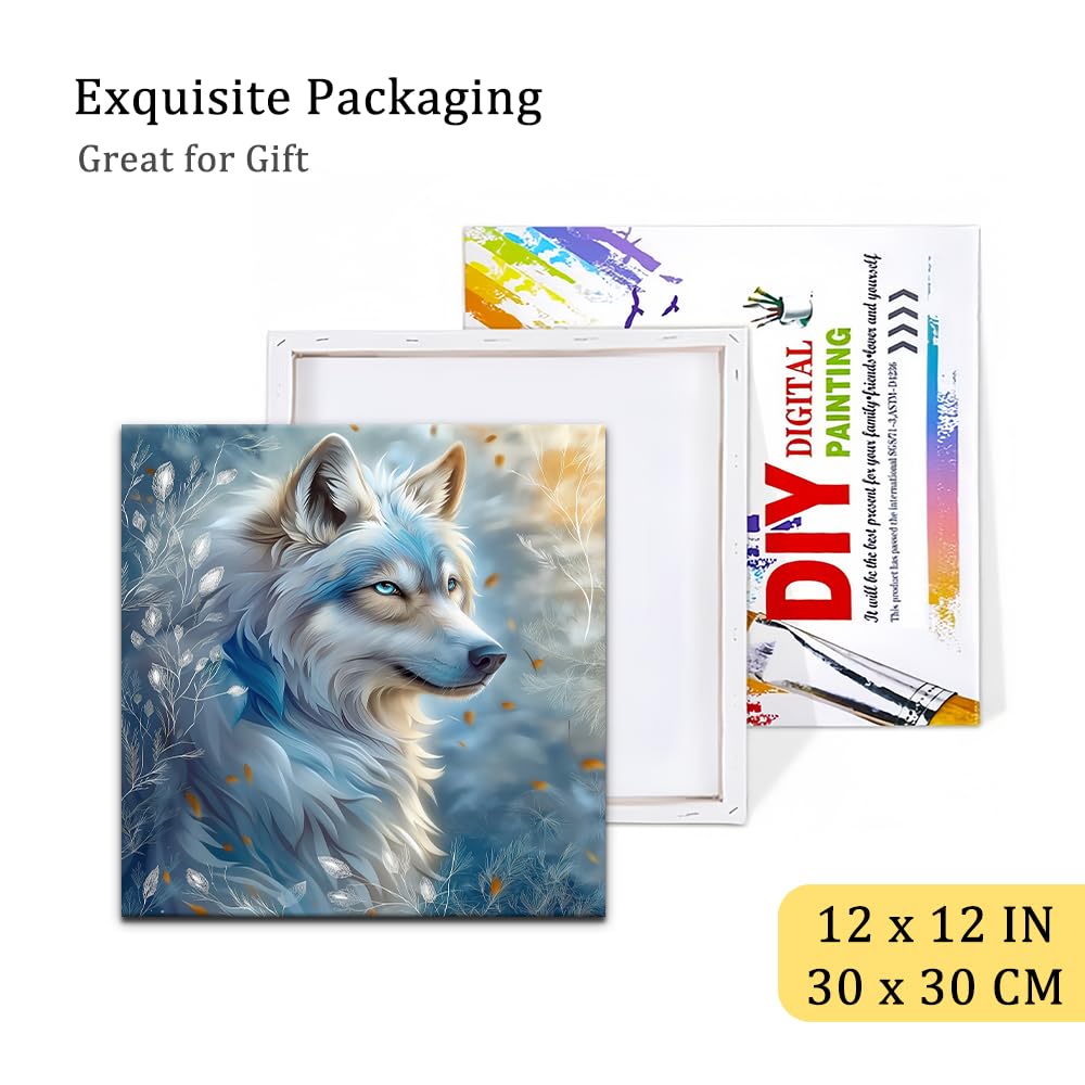 Natuyalo Wolf Paint by Number for Adults Framed, Easy Paint by Numbers for Adults Beginner with Frame, Animals DIY Acrylic Painting by Numbers for Home Wall Decor 12x12 Inch Natuyalo