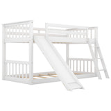 Bellemave Twin Over Twin Low Bunk Bed with Slide and Ladder, Low Bunk Bed for Kids, Girls, Boys, Floor bunk Bed, White Bellemave