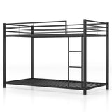 KOMFOTT Metal Low Bunk Bed Twin Over Twin, Heavy Duty Bunk Bed Frame with Ladder & Full-Length Guardrails, Metal Slatted Floor Bed Frame for Teens & Adults, No Box Spring Needed (Black) KOMFOTT