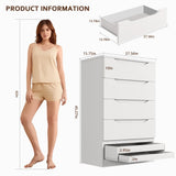 White Tall 5 Drawer Dresser for Bedroom with Hidden Storage Design, Large Modern Closet Dressers & Chests of Drawers with Cut-Out Handles, 27.6" L*15.8" W*45.3" H for Bedroom, Living Room, Nursery Jocoevol