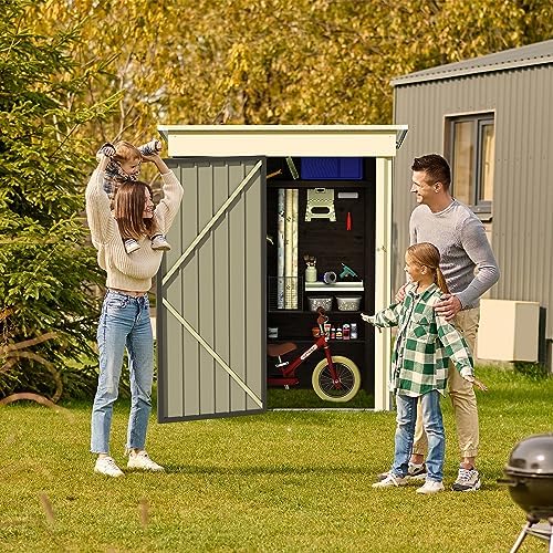 Furniwell Outdoor Storage Shed, Metal Garden Sheds Outdoor Storage House with Single Lockable Door for Backyard Patio Lawn (Gray, 5 x 3 FT) Furniwell