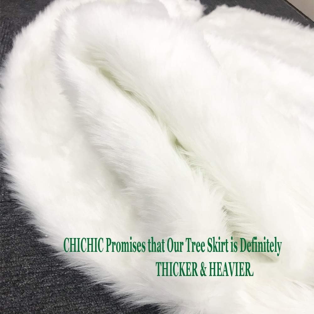 CHICHIC 48 inch Christmas Tree Skirt Faux Fur Xmas Tree Skirt Christmas Decorations Holiday Tree Ornaments Tree Decoration for Christmas Home Decorations, Xmas Party Holiday Decorations, Snow White CHICHIC
