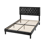 SHA CERLIN Full Size Platform Bed Frame with Button Tufted Headboard, Faux Leather Upholstered Mattress Foundation, Wooden Slat Support, No Box Spring Needed, Black SHA CERLIN
