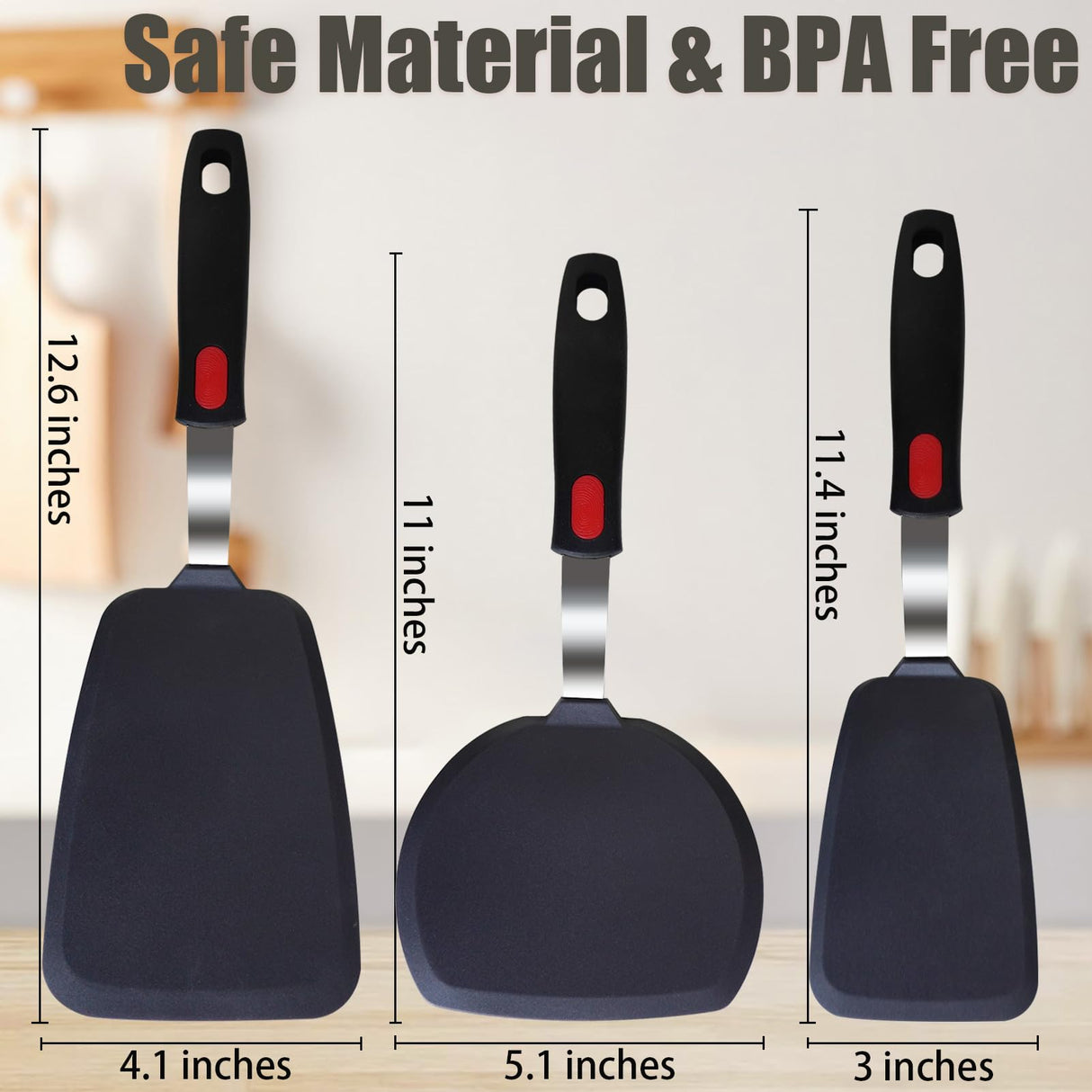 Silicone Spatula Turner Set,3-Pack Spatula Set,600°F Heat Resistant Spatula for Non Stick Cookware,Large Flexible Kitchen Utensils for Baking,Cooking,No Scratching and Melting,Dishwasher Safe,BPA Free TOTDTDA