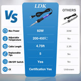 LDK Soldering Iron Kit, Electric Soldering Gun Welding Tools with ON/OFF Switch, Solder Wire, Flux Paste, Soldering Iron Stand, Sponge, 5pcs Tips [110V US Plug] LDK