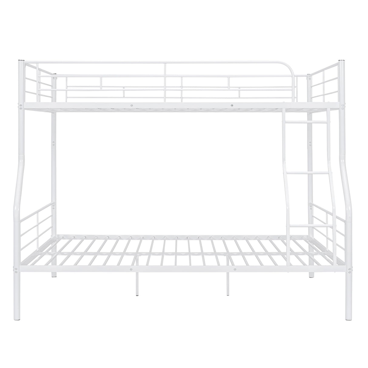 Metal Bunk Beds Full XL Over Queen Size with Ladder and High Guardrail, Able to Split, Full XL Over Queen Metal Bunk Beds, Storage Space, Noise Free, Easy Assembly (White) Bellemave