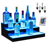 Boss Premium® BarUSA™ LED Lighted Bar Shelf Display Liquor Bottle Alcohol Whiskey Shelves Rack Stand Tray Units for Home Bar Living Room Accessories and Decor - Designed in USA (3-Step, 16 Inch) Boss Premium