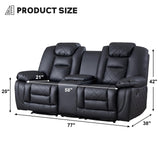 EBELLO Faux Leather Manual Loveseat Recliner Sofa, 2 Seat Reclining Couch Chair with Center Console, Hidden Storage and Cup Holders, Home Theater Seating for Living Room, Black (Loveseat) EBELLO