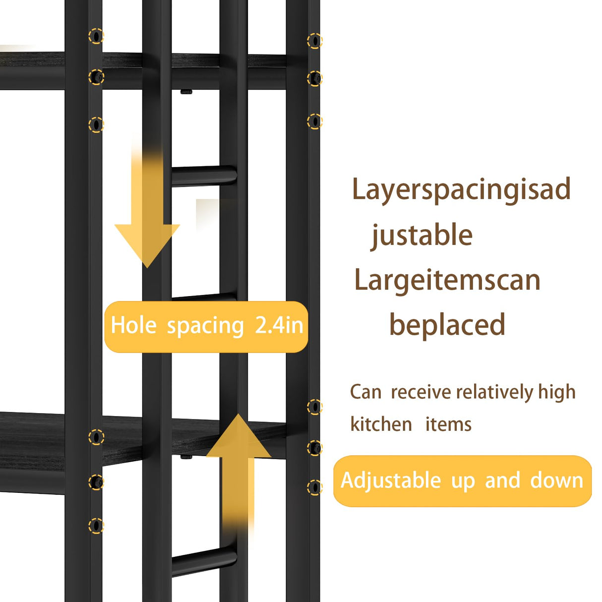 TIFFLOI Adjustable 4-Tier Kitchen Baker's Rack, Microwave Oven Cart Stand, Heavy Duty Organizer Rack for Storage in Living Room, Garage, Home and Office, Black TIFFLOI