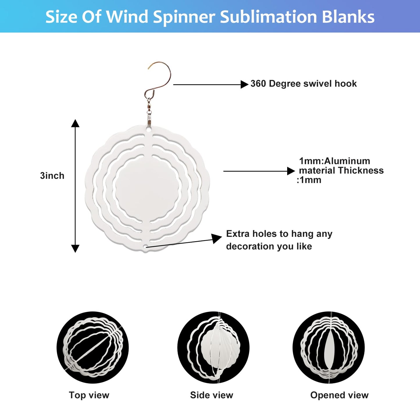 10 Pack Sublimation Wind Spinner Blanks, 3 Inch 3D Aluminum Metal Wind Spinners Hanging Wind Spinner Sublimation Products for DIY Crafts Indoor Outdoor Yard Garden Window Decoration Gifts (Round)