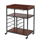 Giantex 3-Tier Kitchen Island Cart Rolling Trolley Industrial Style Serving Cart Utility Cart Wood Kitchen Stand with Glasses Holder and 9 Wine Bottles Rack Metal Frame and Castors (Rustic Brown) Giantex