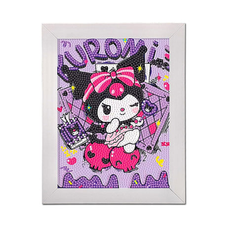 PERFECTSIGHT Cute 5D Diamond Art Kits with Wooden Frame, Kawaii DIY Painting Art for Adults Teen, Diamond Arts and Crafts Sets, Big Gem Full Drill Diamond Dots for Home Wall Decor (Magic Kuro) PERFECTSIGHT