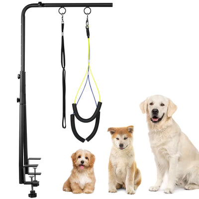 WeGXY Dog Grooming Table Arm, 35" Height Adjustable Pet Grooming Arm with Double Clamp for Small and Medium Dogs,Grooming Loop Noose and No Sit Haunch Holder