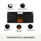 Ameriwood Home Carson Fireplace TV Stand for TVs up to 70 Inch, Replaceable Electric Fireplace Insert Heater, Realistic Log and Flame Effect, For Living Room or Bedroom, Black Ameriwood Home