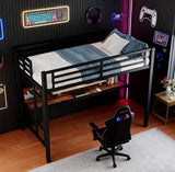 Bellemave Twin Loft Bed with Desk and LED, Metal Twin Loft Bed Frame with USB guardrail and Ladder for Adults, Kids, Teens, Black Bellemave